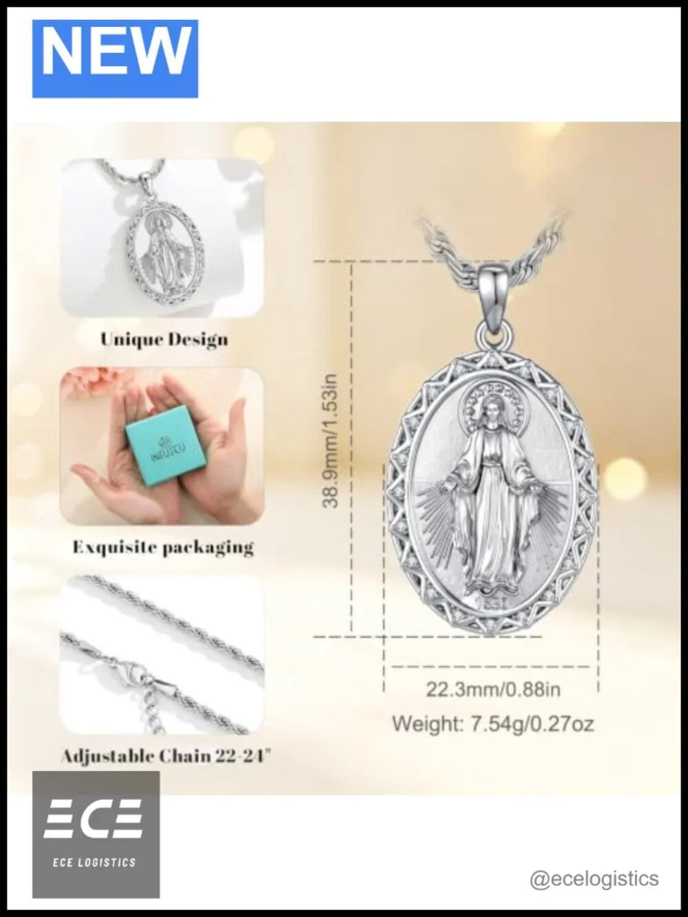 Miraculous Medal Necklace Virgin Mary Pendant Catholic Gift for Mom